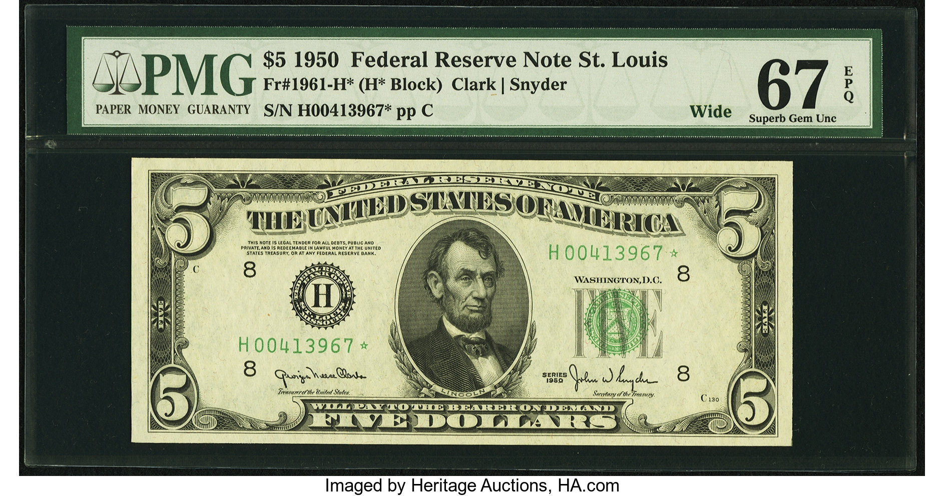 1950 $5 Replacement, St. Louis (Fr. 1961H*)