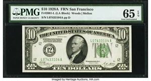 image for: Fr. 2001-L $10 1928A Federal Reserve Note. PMG Gem Uncirculated 65 EPQ....