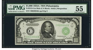 image for: Fr. 2212-C $1,000 1934A Mule Federal Reserve Note. PMG About Uncirculated 55....