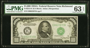 image for: Fr. 2212-E $1,000 1934A Federal Reserve Note. PMG Choice Uncirculated 63 EPQ....