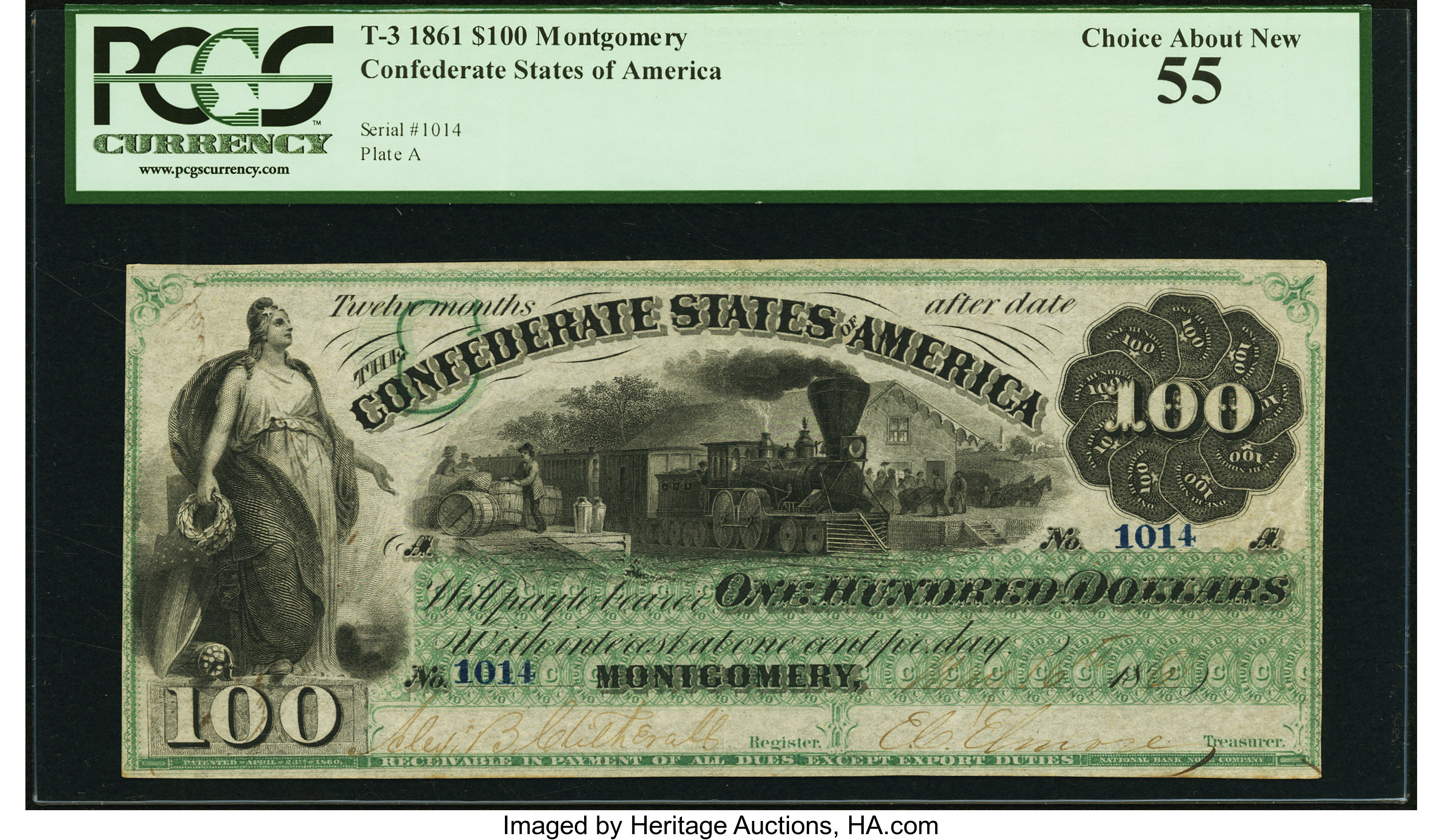 image for: Manuscript Endorsement "John T. Shaaff" T3 $100 1861 Cr. 3 PCGS Choice About New 55....