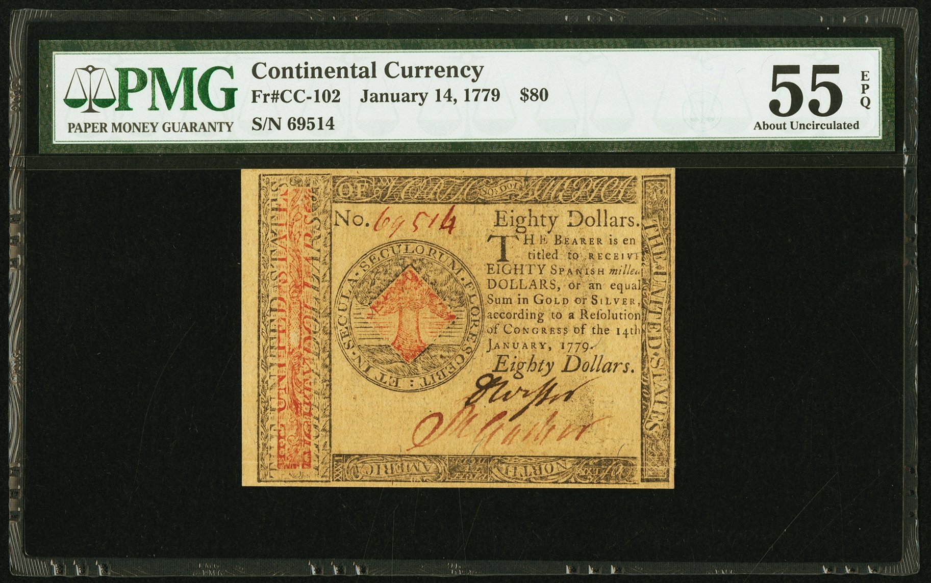 image for: Continental Currency January 14, 1779 $80 PMG About Uncirculated 55 EPQ....