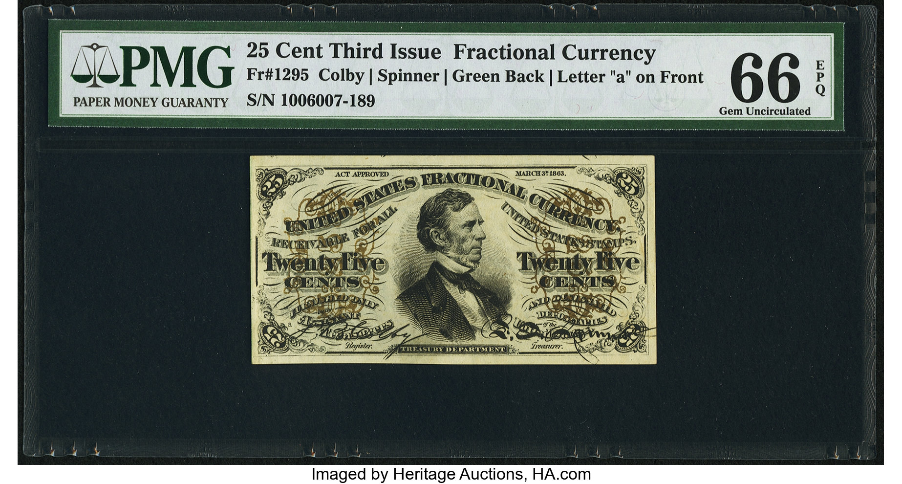 image for: Fr. 1295 25¢ Third Issue PMG Gem Uncirculated 66 EPQ....