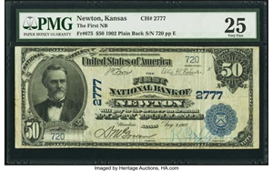 image for: Newton, KS - $50 1902 Plain Back Fr. 675 The First National Bank Ch. # 2777 PMG Very Fine 25....