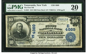 image for: Tonawanda, NY - $10 1902 Date Back Fr. 621 The First National Bank Ch. # (E)4869 PMG Very Fine 20....