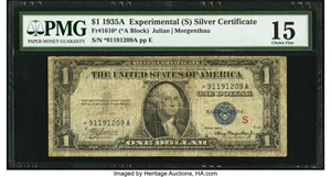 image for: Fr. 1610* $1 1935A S Silver Certificate. PMG Choice Fine 15....