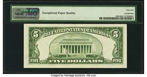 image for: Fr. 1959-I $5 1934C Wide Federal Reserve Note. PMG Gem Uncirculated 66 EPQ....