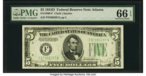image for: Fr. 1960-F $5 1934D Federal Reserve Note. PMG Gem Uncirculated 66 EPQ....