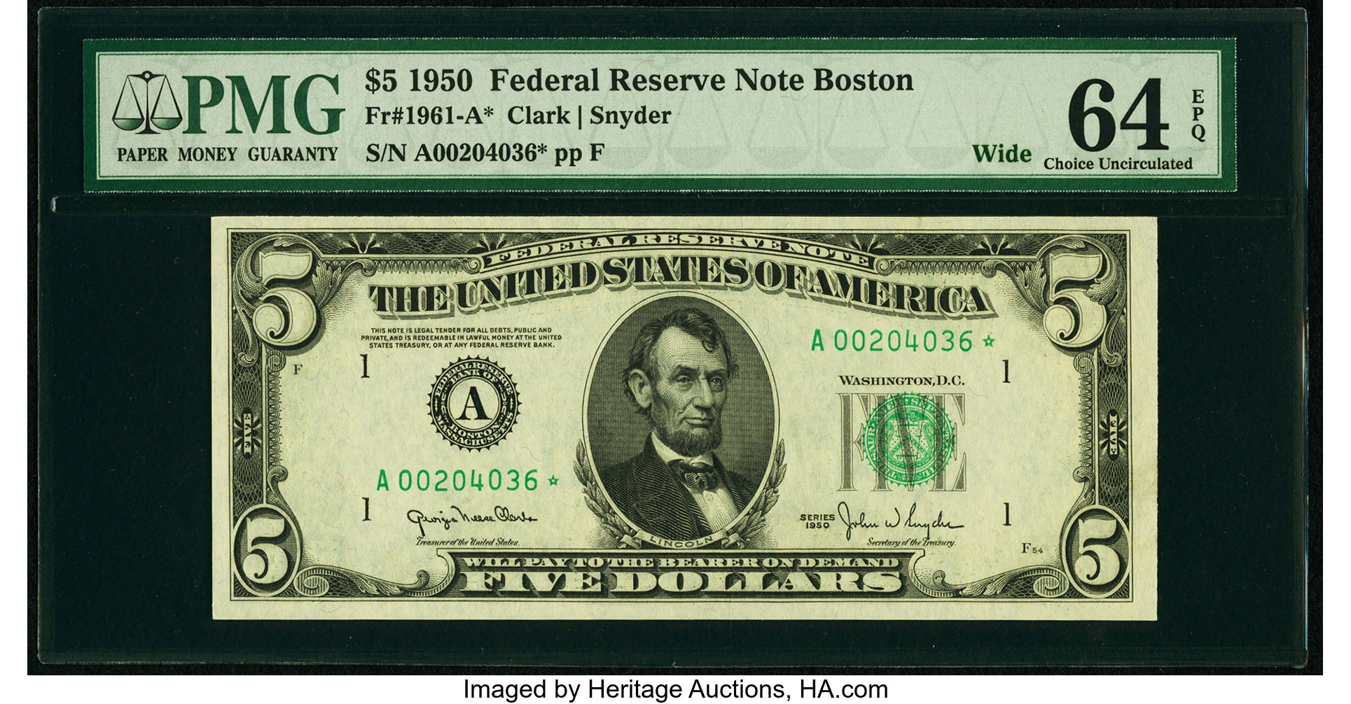 1950 $5 Replacement, Boston (Fr. 1961A*)