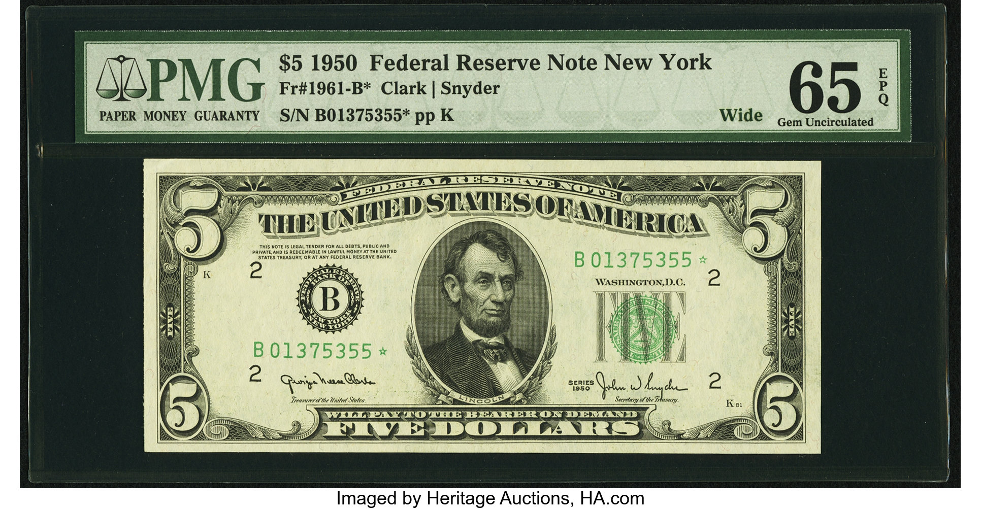 1950 $5 Replacement, New York (Fr. 1961B*)
