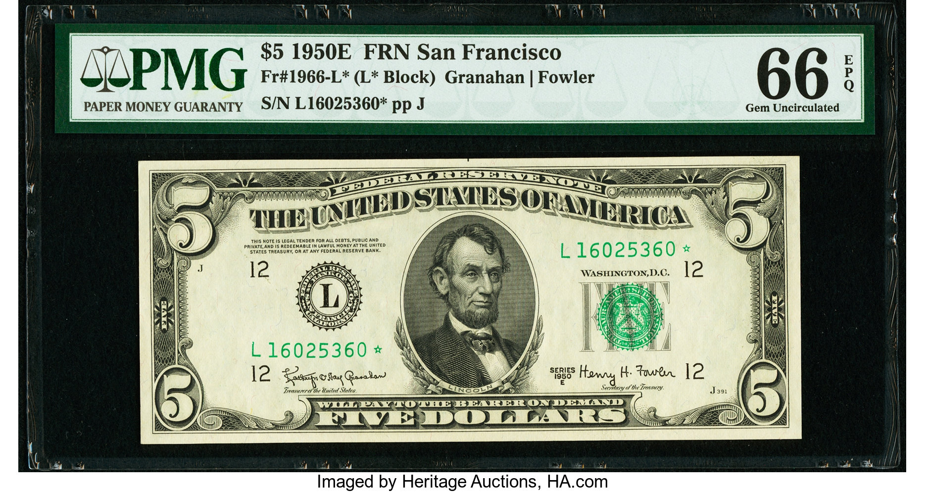 1950E $5 Replacement, San Francisco (Fr. 1966L*)