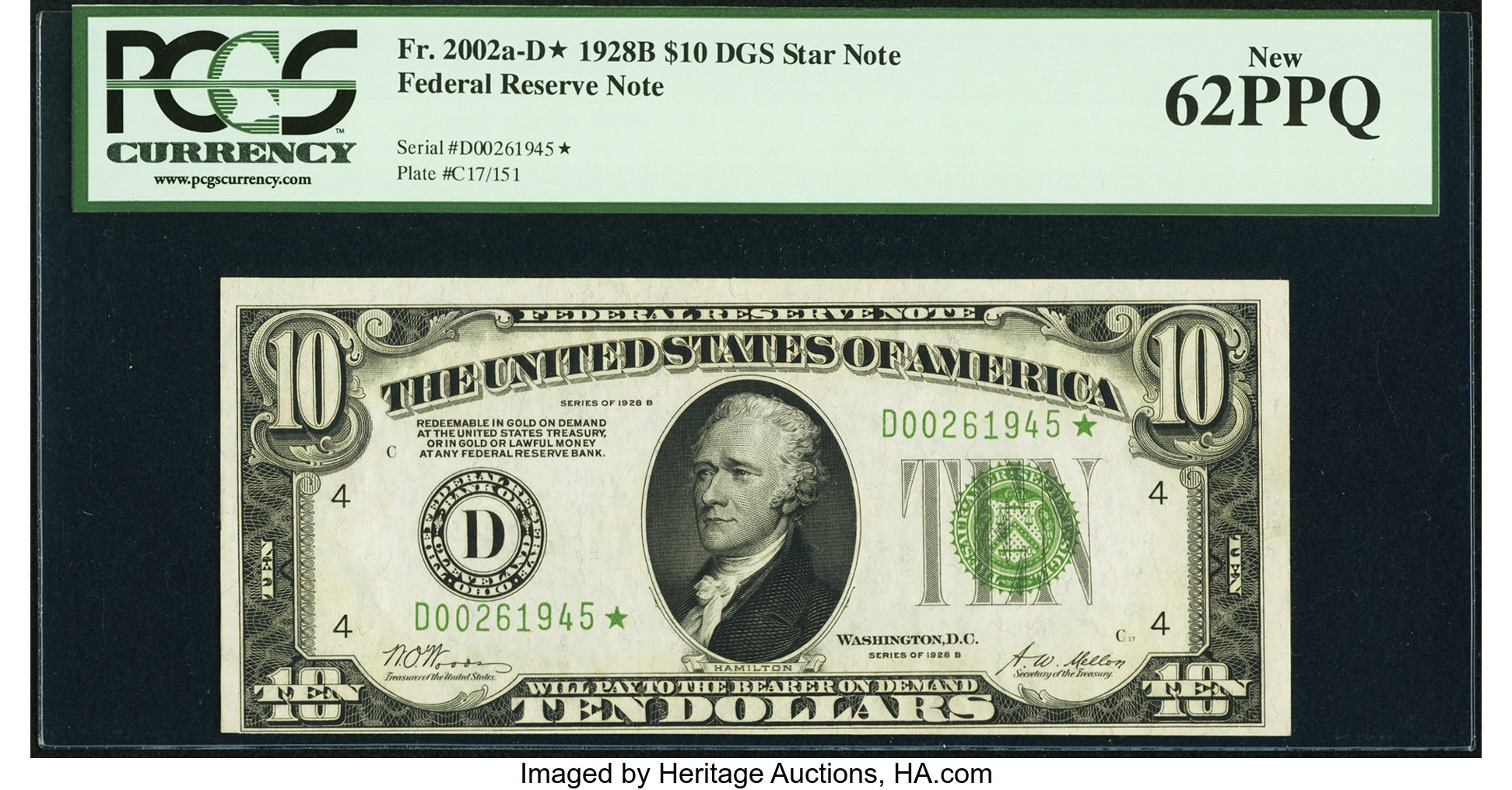 image for: Fr. 2002-D* $10 1928B Federal Reserve Note. PCGS New 62PPQ....