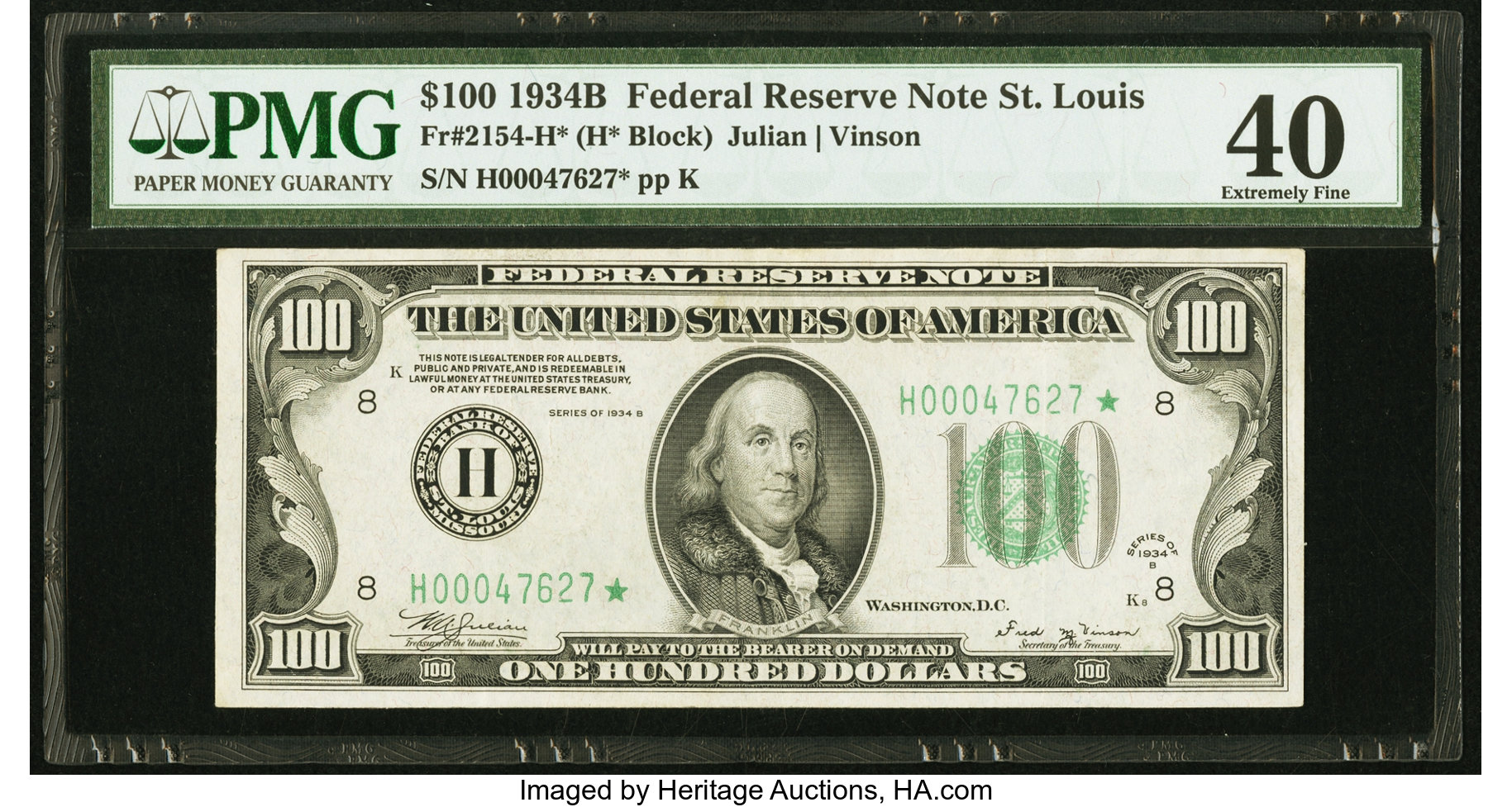 image for: Fr. 2154-H* $100 1934B Federal Reserve Note. PMG Extremely Fine 40....