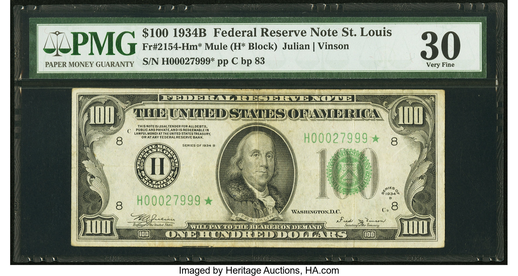 image for: Fr. 2154-H* $100 1934B Federal Reserve Note. PMG Very Fine 30....