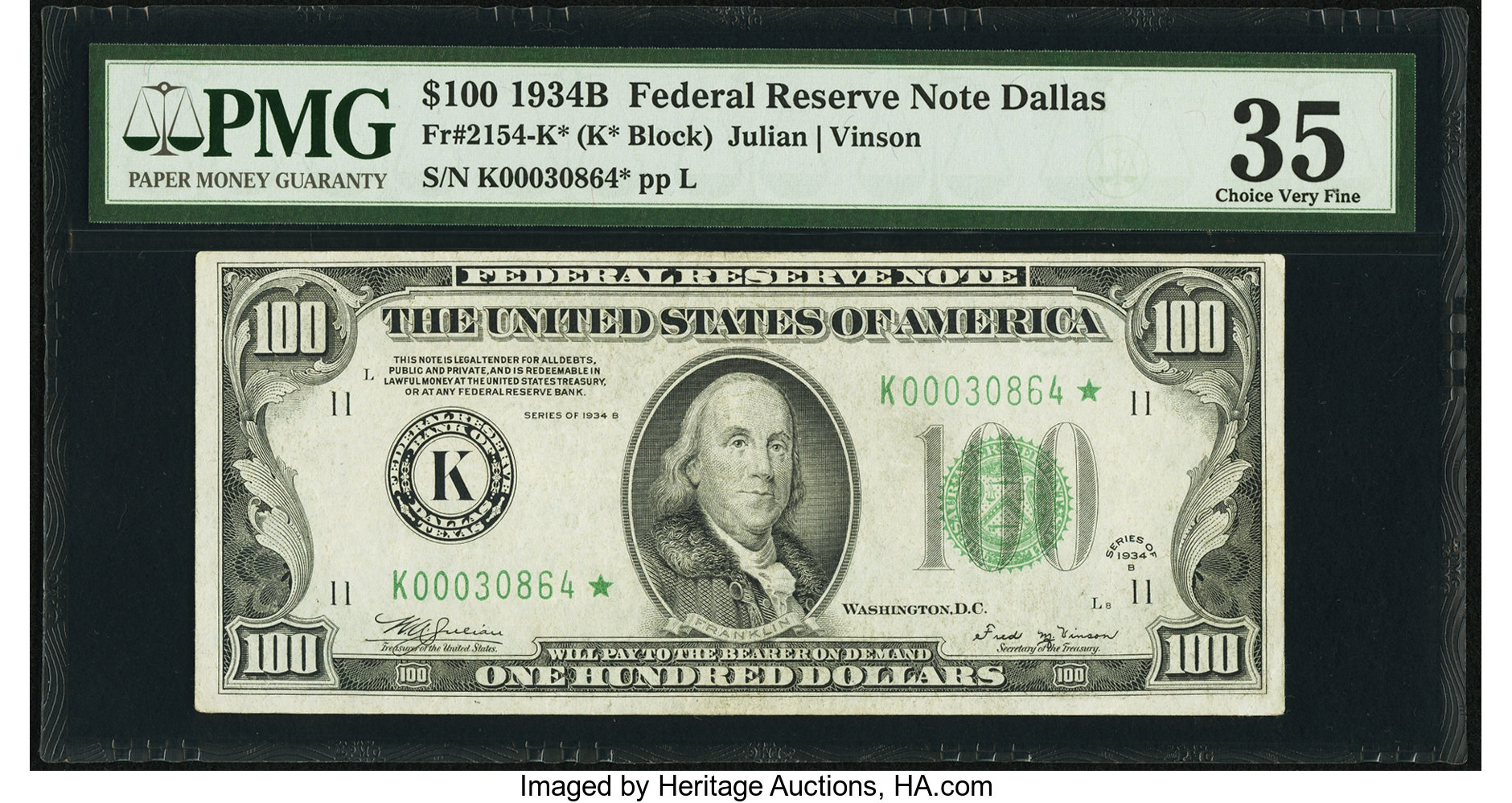 image for: Fr. 2154-K* $100 1934B Federal Reserve Note. PMG Choice Very Fine 35....