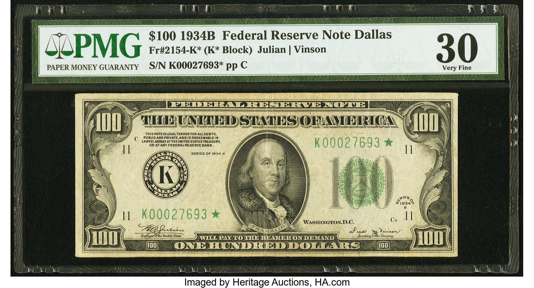 1934B $100 Replacement, Dallas (Fr. 2154K*)