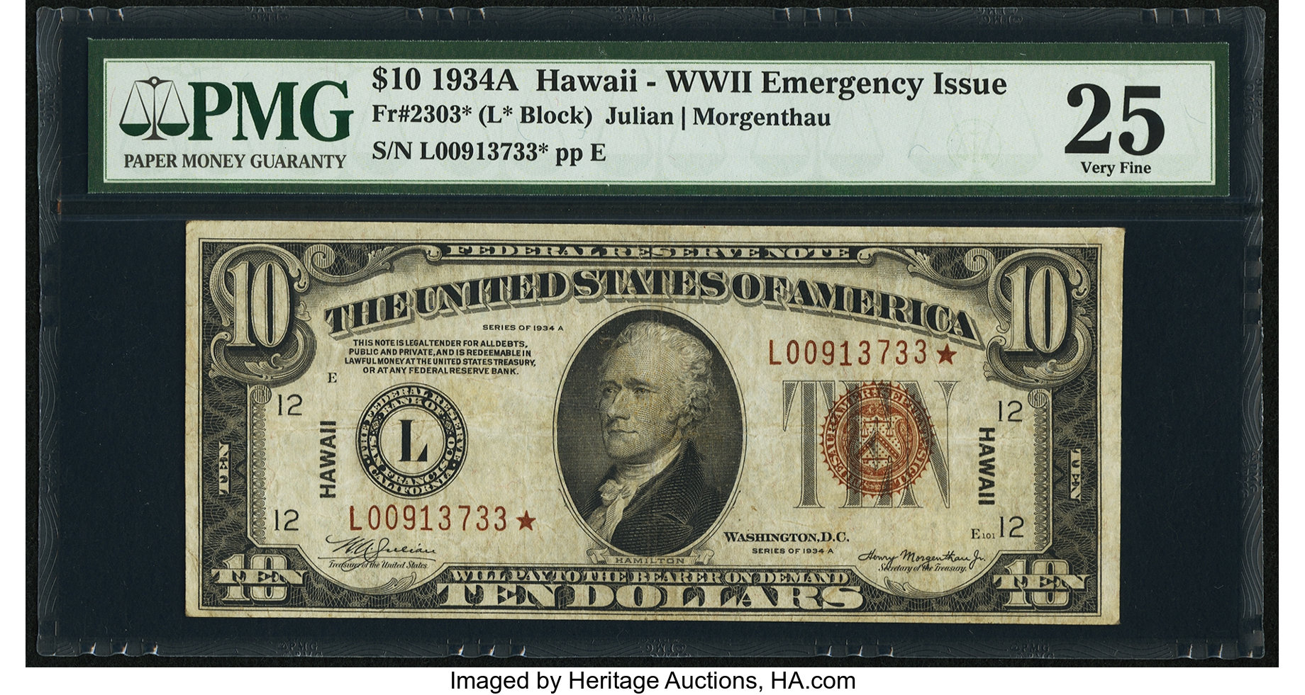 image for: Fr. 2303* $10 1934A Hawaii Federal Reserve Note. PMG Very Fine 25....