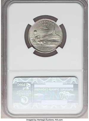 image for: 2006-P 25C Nebraska Statehood Quarter -- Missing Clad Layer on Obverse -- MS64 NGC. 4.6 Grams....