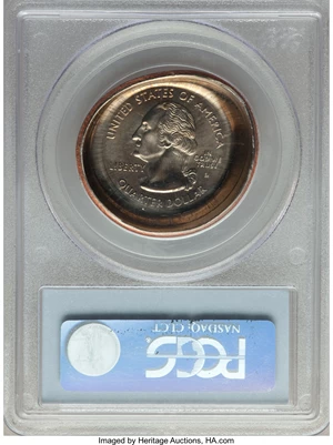 image for: 2007-D 25C Wyoming Statehood Quarter -- Deep Die Cap -- MS66 PCGS. The initial strike was normal, except the coin clung to ...