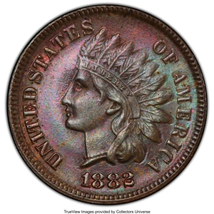 image for: 1882 1C Repunched Date MS63 Brown PCGS. PCGS Population: (72/161 and 0/3+). NGC Census: (68/196 and 0/1+). CDN: $60 Whsle. ...