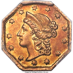 image for: Undated $1 Liberty Octagonal 1 Dollar, BG-501, Low R.5, AU58+ PCGS. A Period One issue struck by Frontier, Deviercy & Co., ...