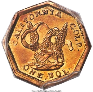 image for: Undated $1 Liberty Octagonal 1 Dollar, BG-501, Low R.5, AU58+ PCGS. A Period One issue struck by Frontier, Deviercy & Co., ...