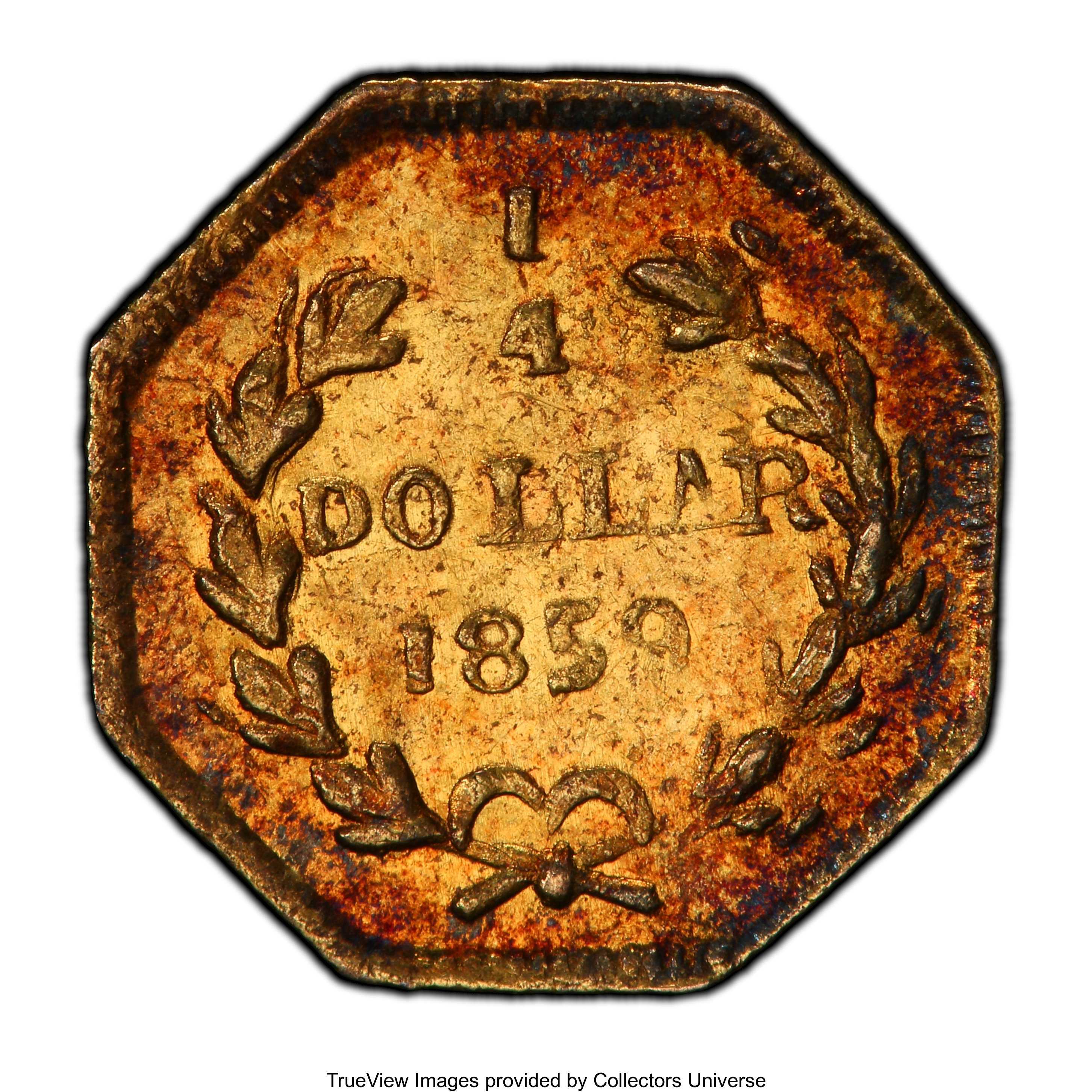 image for: 1859 25C Liberty Octagonal 25 Cents, BG-702, R.3, MS63 PCGS. Ex: Di Pierro Collection. PCGS Population: (44/96 and 0/1+). N...