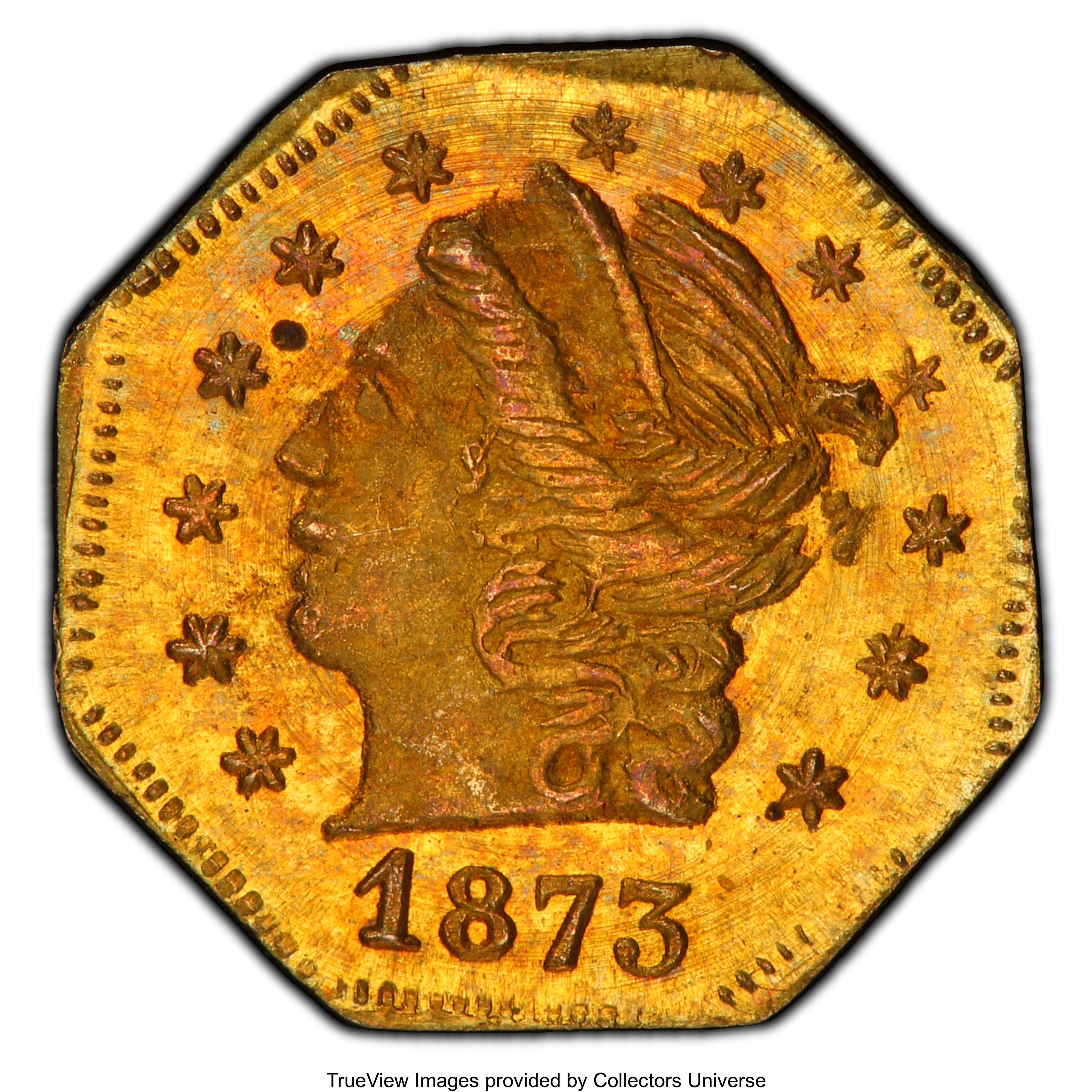 image for: 1873 25C Liberty Head Octagonal 25 Cents, BG-728, R.3, MS64+ PCGS. PCGS Population: (54/71 and 3/2+). NGC Census: (17/34 an...