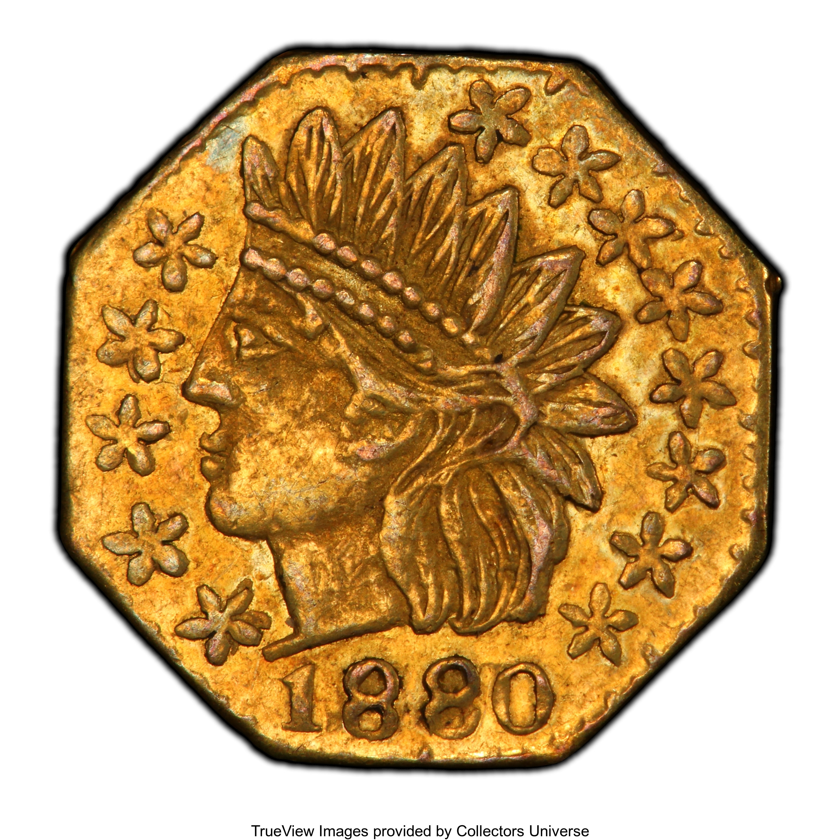 image for: 1880 25C Indian Octagonal 25 Cents, BG-799Y, High R.4, MS61 PCGS. Ex: Di Pierro Collection. PCGS Population: (3/71 and 0/0+...