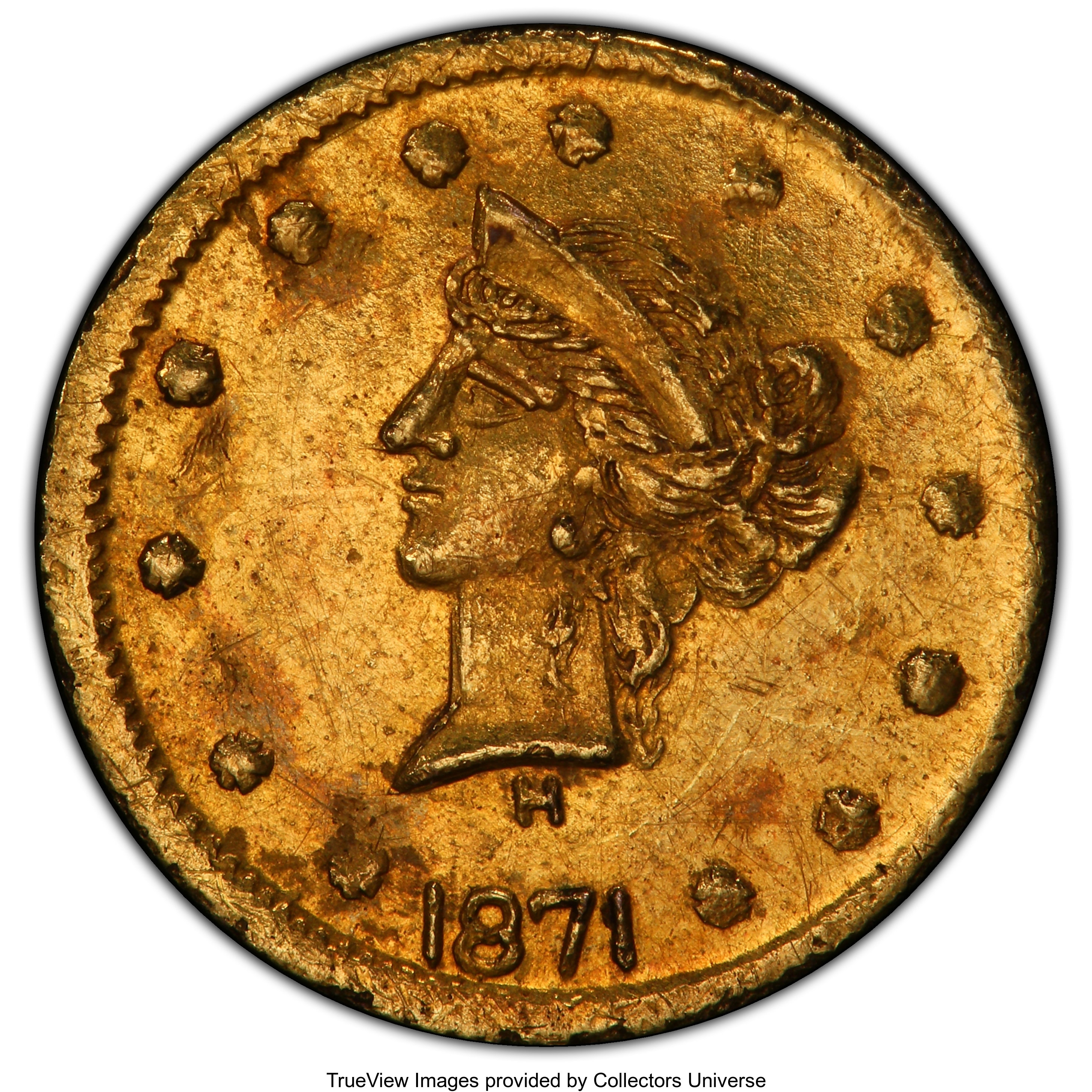 image for: 1871 25C Liberty Round 25 Cents, BG-857, High R.4, MS62 PCGS. Ex: Di Pierro Collection. PCGS Population: (12/35 and 0/0+). ...