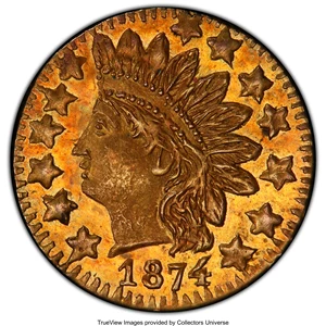 image for: 1874 25C Indian Round 25 Cents, BG-875, High R.4, MS63 PCGS. PCGS Population: (21/44 and 0/0+). NGC Census: (4/7 and 0/0+)....