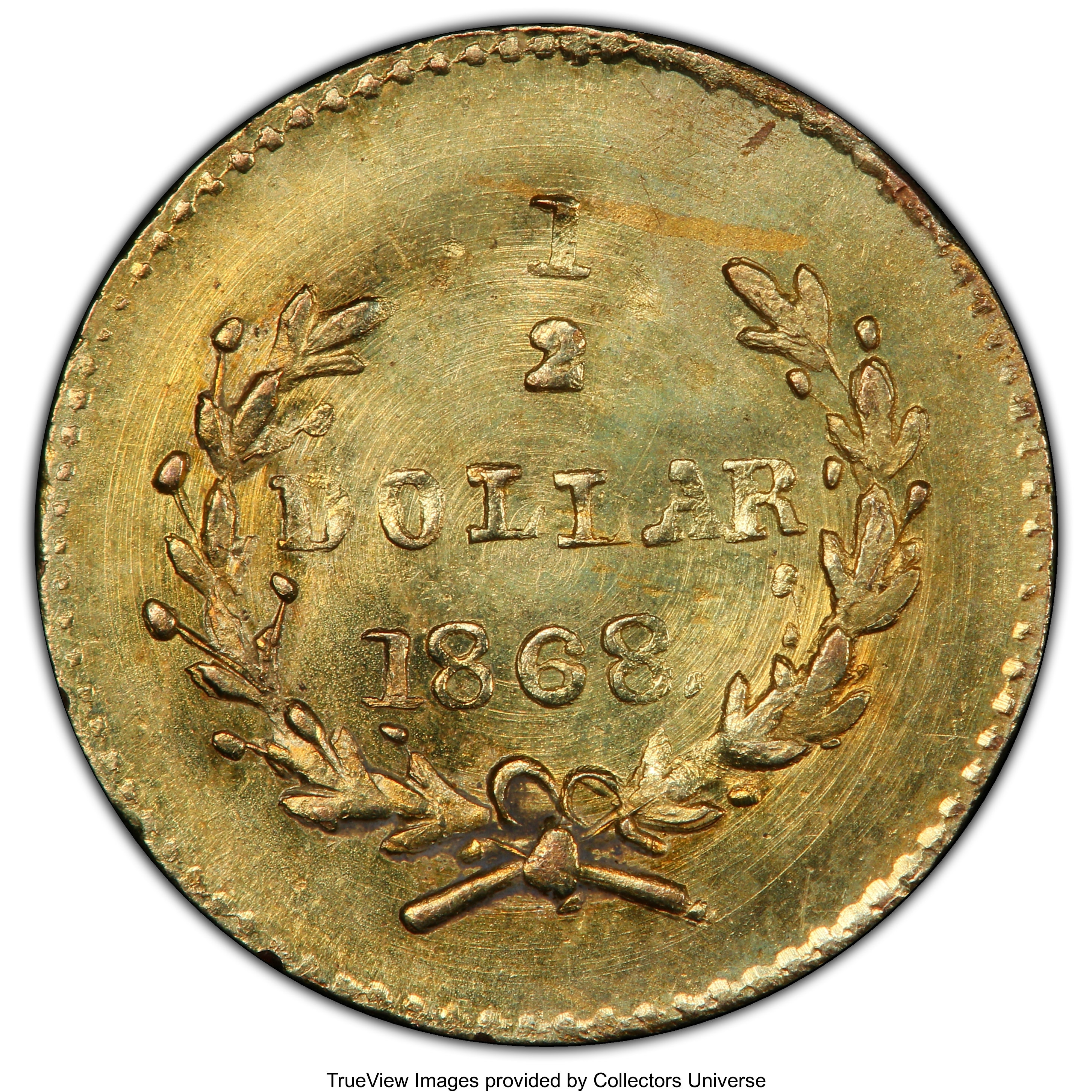 image for: 1868 50C Liberty Round 50 Cents, BG-1008, R.5, MS64 PCGS. PCGS Population: (14/7 and 0/0+). NGC Census: (3/6 and 0/0+).  ...