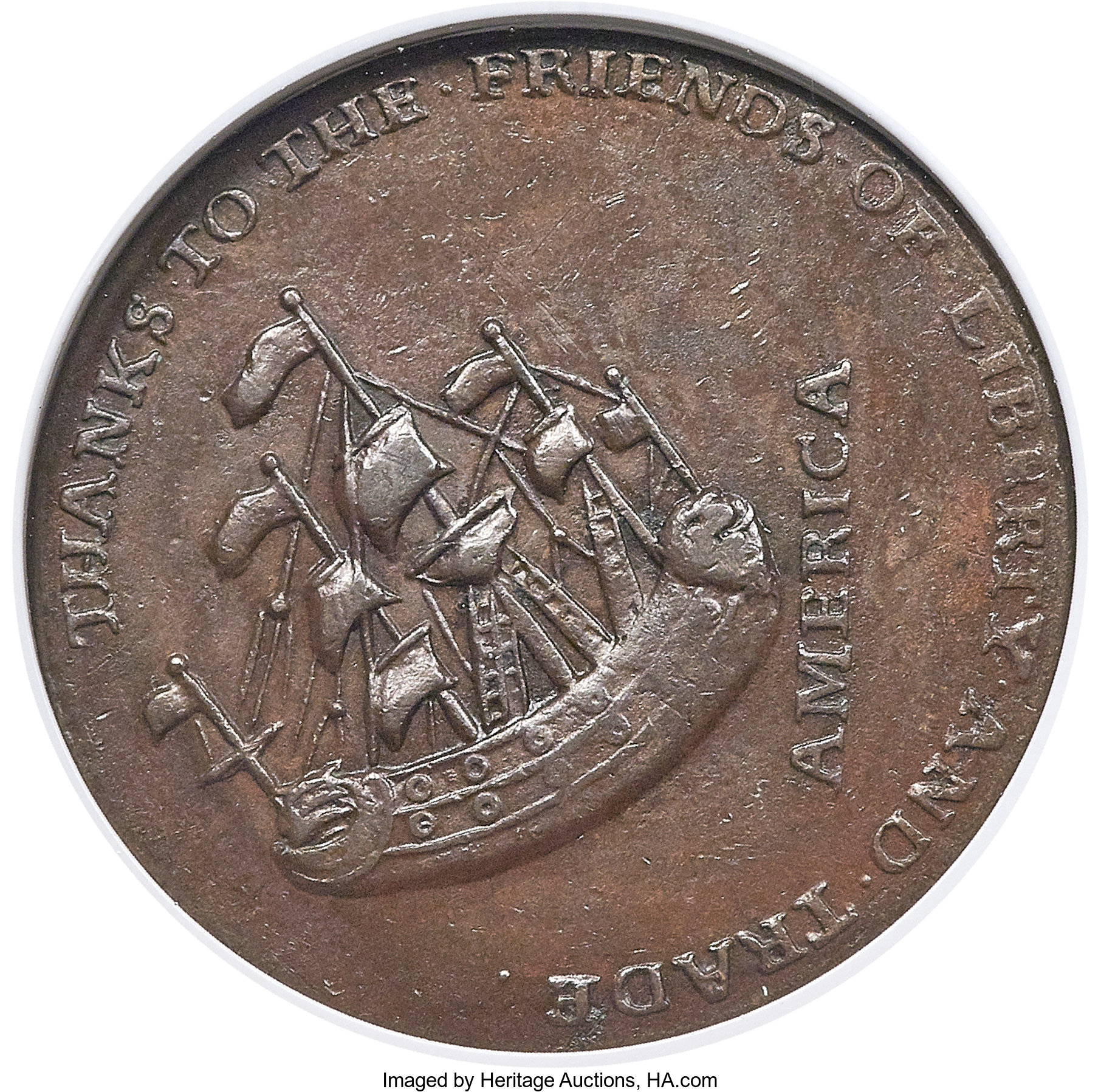 image for: 1766 1/2 P Pitt Halfpenny MS61 Brown NGC. NGC Census: (2/4). PCGS Population: (0/9).  ...