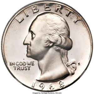 image for: 1968-S 25C Washington Quarter Dollar -- Double Struck on a 5C Planchet -- PR65 Ultra Cameo NGC. 4.9 Grams....