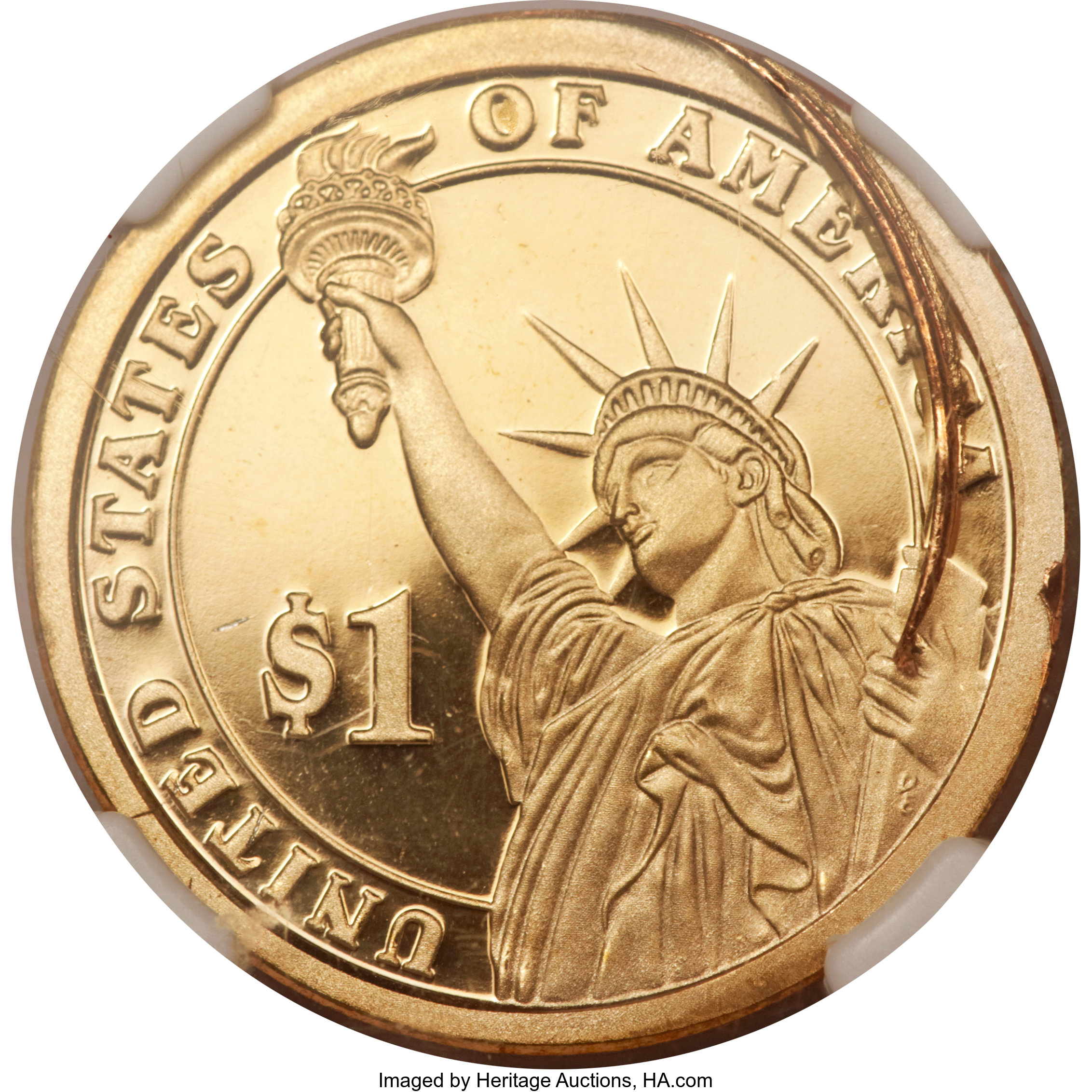 image for: 2008-S $1 Van Buren Dollar -- Vertically Misaligned -- PR69 Ultra Cameo NGC....