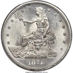 image for: 1874-CC T$1 MS62 PCGS. This Carson City issue is elusive in Mint State, regardless of grade. Nonetheless, it is much more a...