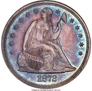 image for: 1872 $1 PR64 NGC. OC-P1, R.2. This is one of the jewels of this Seated dollar offering, a Choice proof 1872 example with de...