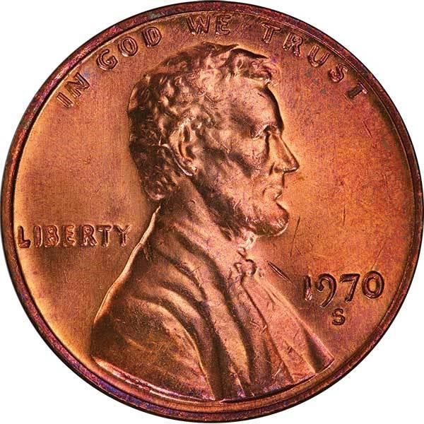 image for: 1C 1970-S LARGE DATE, DOUBLE DIE OBV. PCGS MS64RD