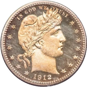 image for: 25C 1912 PCGS PR65 GOLD CAC