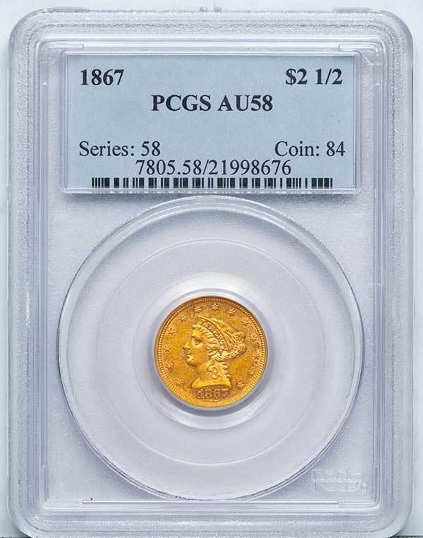image for: $2.50 1867 PCGS AU58