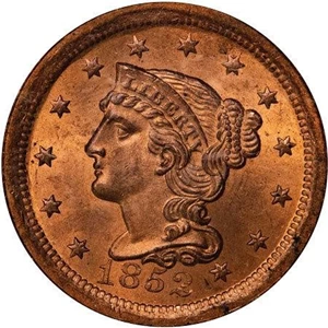 image for: L1C 1852 NEWCOMB-8. PCGS MS65 RD