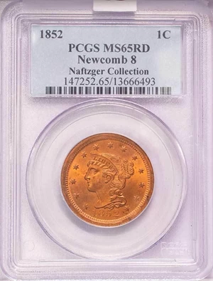image for: L1C 1852 NEWCOMB-8. PCGS MS65 RD