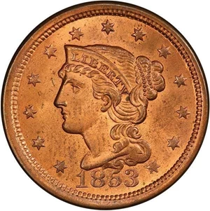 image for: L1C 1853 PCGS MS65 RD CAC