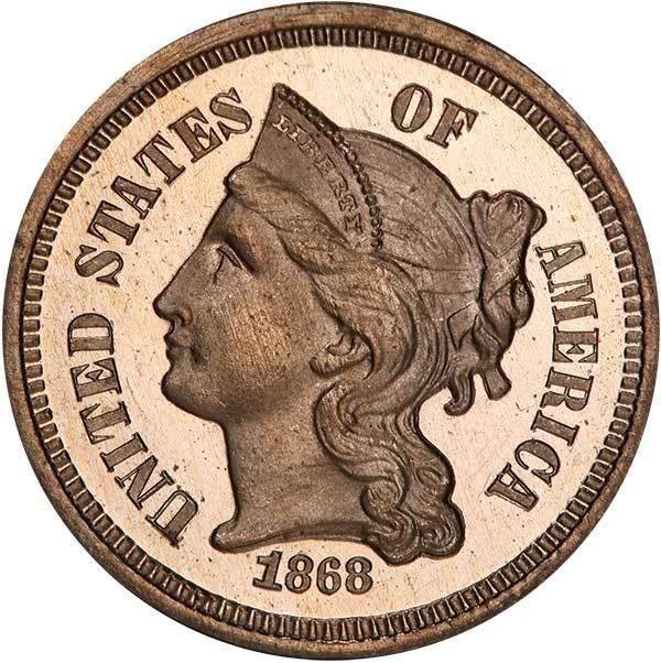 image for: 3CN 1868 PCGS PR65+ DCAM CAC