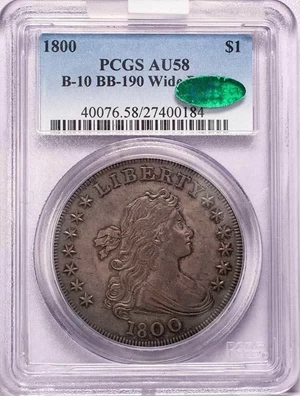image for: $1 1800 WIDE DATE, LOW 80 PCGS AU58 CAC