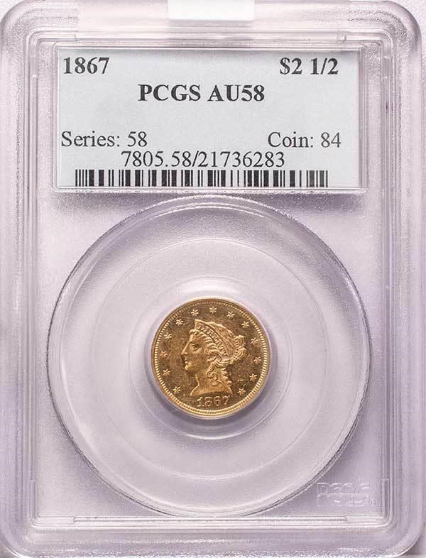image for: $2.50 1867 PCGS AU58