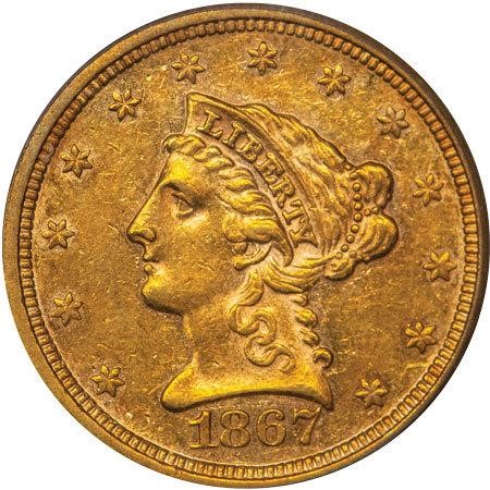 image for: $2.50 1867 PCGS AU58
