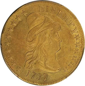 image for: $10 1797 LARGE EAGLE. PCGS AU58+ CAC