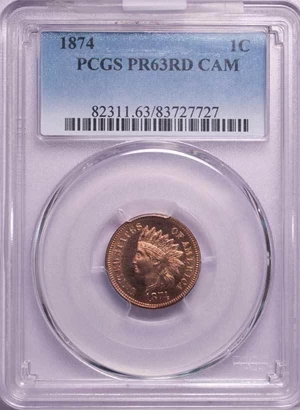 image for: 1C 1874 PCGS PR63RD CAM