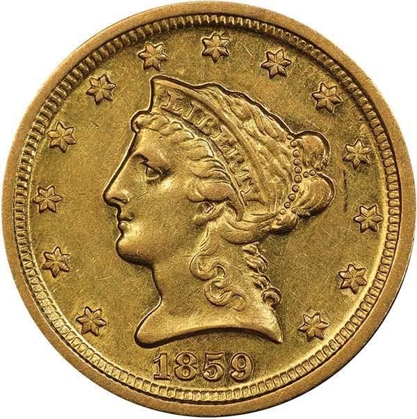 image for: $2.50 1859-D PCGS AU55 CAC